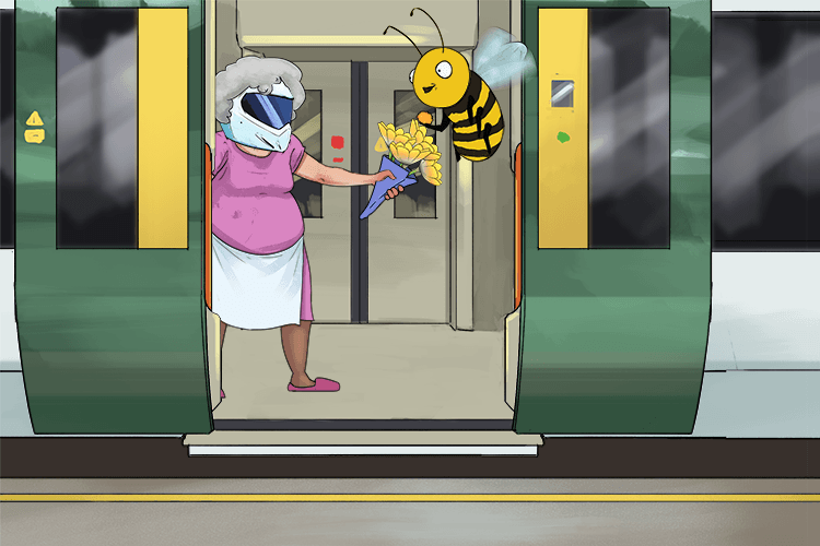 The bee collected pollen on the tube train (pollen tube) from the Stig's ma (stigma)